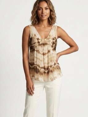 AK Anne Klein Sleeveless Silk Blouse Women’s Petite M Buff Combo NWT